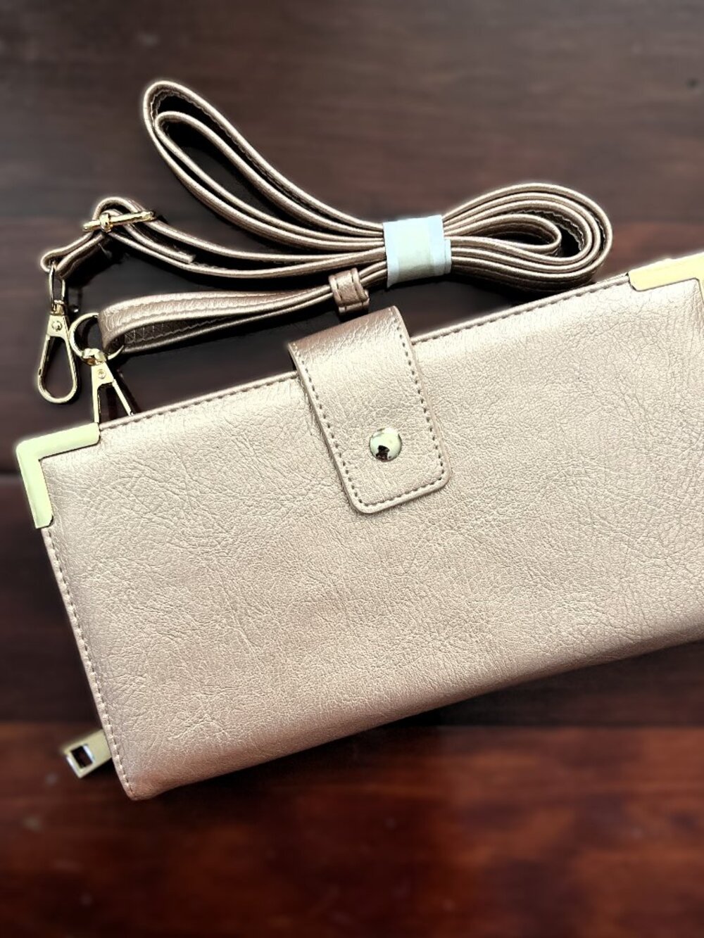 Rose Gold Zip-Around Crossbody Wallet w/ Detachable Strap NWOT